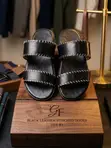 Black Stitched Leather Slides - Size 45 - 1