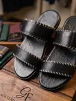 Black Stitched Leather Slides - Size 45 - 2