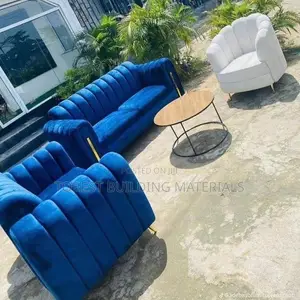 Sofa Royal Blue na Zamani Mai Fluted Velvet tare da Accent Chair