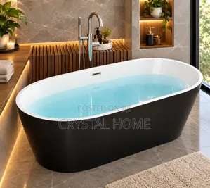 Luxury Freestanding Black Bathtub – Modern Spa Bathroom Elegance