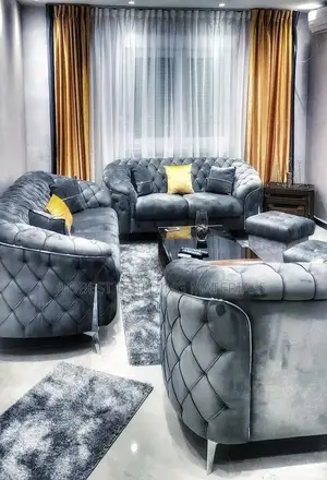 Modern Slate Grey Chesterfield-Style Living Room Suite