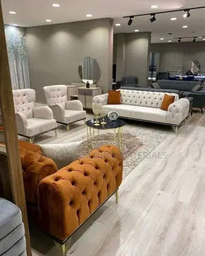 Luxury Two-Tone Cream & Rust Orange Chesterfield Living Room Set