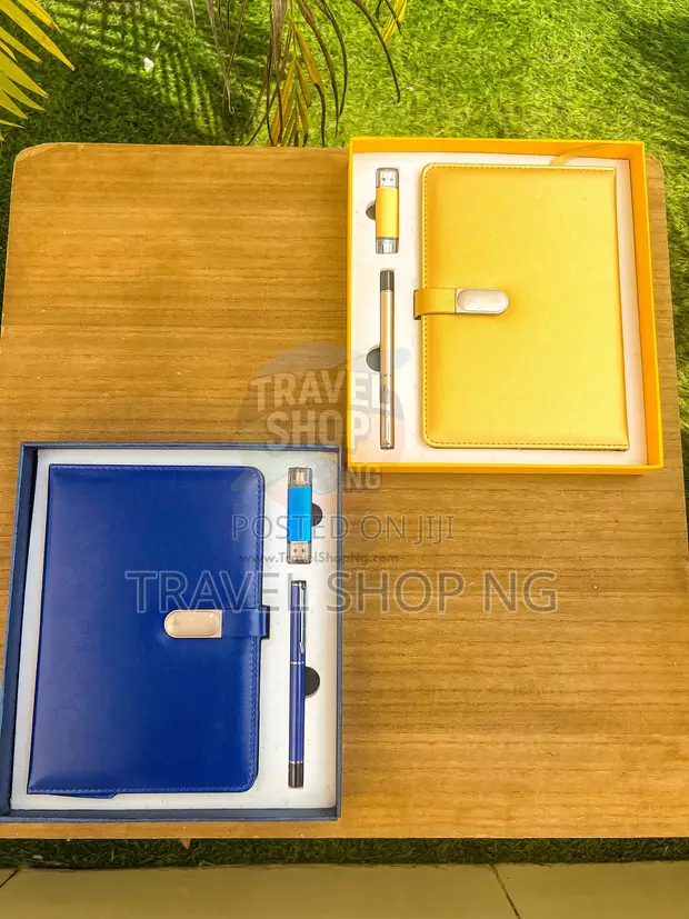 Gold and Blue Notebook Set with Pens and USB - 1