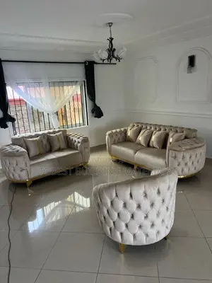 Luxury Cream & Gold Velvet Chesterfield Living Room Set