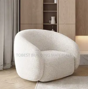 Modern Ivory Textured Loop Fabric Barrel Lounge Chair