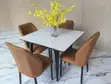 Luxury White Marble-Top Square Dining Table Set with Brown Chairs - 2