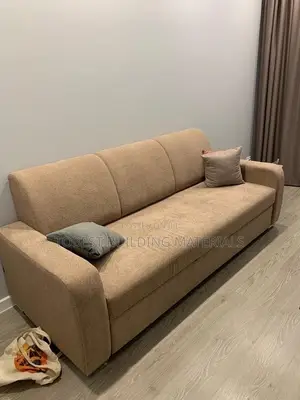 Modern Textured Fabric Living Room Couch - Camel & Beige