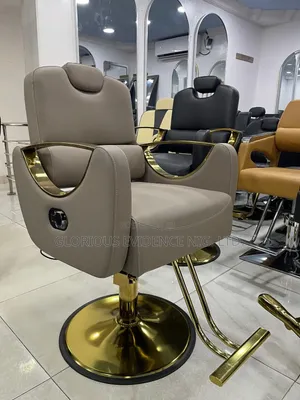 Salon Barber Chair 828-1 - Grey/Black Leatherette, Gold Frame