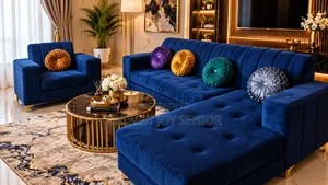 Navy-Blue Velvet Sofa Set - Home Interiors