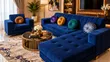 Navy-Blue Velvet Sofa Set - Home Interiors - 1