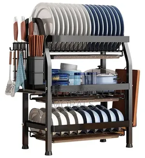 Premium 3-Tier Black Kitchen Dish Rack & Organizer