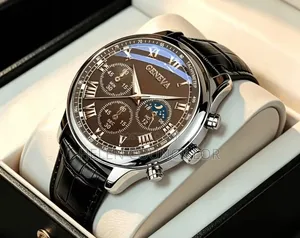 GENEVA Luxury Brown Leather Wristwatch tare da Akwati - Na Maza