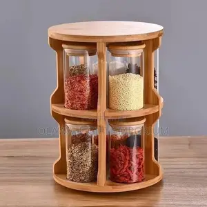 Bamboo Spice Rack tare da Glass Set - Juyawa