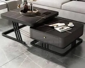 Modern Ceramic Top Center Table - Glossy Silver