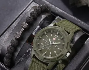 2-in-1 Army Green Military Watch & Lava Bracelet Set ga Maza