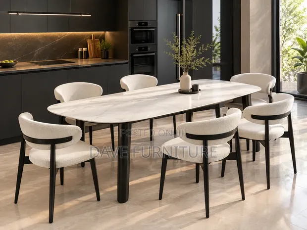 Luxury All White Marble Top 6-Seater Dining Set - 1
