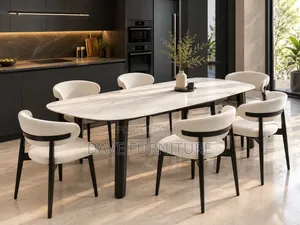 Luxury All White Marble Top 6-Seater Dining Set