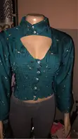 Ready to Wear Green Silk Smoking Top Shirt - 1