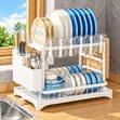 2-Tier Dish Drying Rack with Drainage & Cutlery Holder - 3