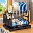 2-Tier Dish Drying Rack with Drainage & Cutlery Holder - 4