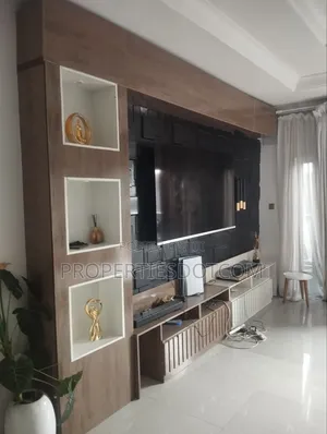 Luxury TV Console & Feature Wall - Brown Wood