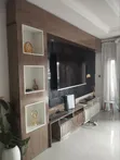Luxury TV Console & Feature Wall - Brown Wood - 1