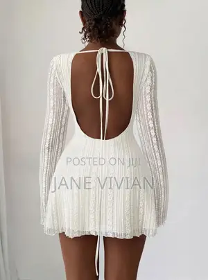 Mesh Flared Gown - Cream Lace Mini Dress
