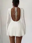 Mesh Flared Gown - Cream Lace Mini Dress - 1