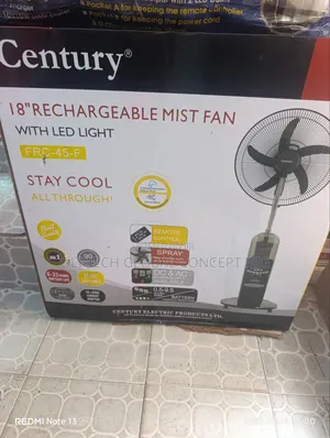 Century 18" Rechargeable Mist Fan with LED Light