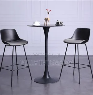 High Dining Set with 2 Chairs (Round, Black)