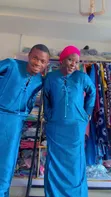 Abiola Men's Blue Jalabia - Brand New Amiri Fabrics - 1