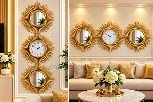 3pcs Set Wall Clock with Mirror - 1