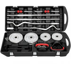 55kg Adjustable Dumbbell, Kettlebell, EZ Bar & Barbell Set