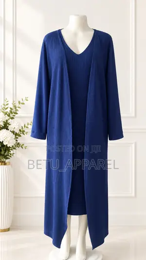 Navy Blue Pleated Elegance Two-Piece Set
