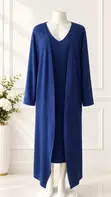 Navy Blue Pleated Elegance Two-Piece Set - 1