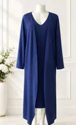 Navy Blue Pleated Elegance Two-Piece Set - 2