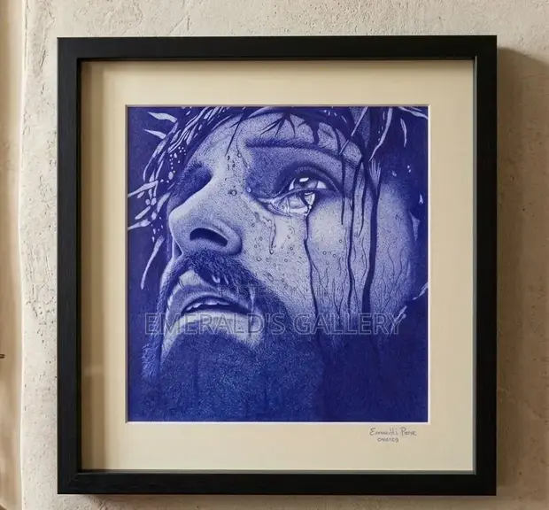 Hyper Realistic Blue Pen Artwork: 'It Is Finished' - 1