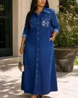 Kaftan Dress Na Mata Na Gargajiya - Denim Mai Launuka Daban-Daban - 2