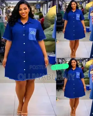 Mata 100K Brand Jeans Gown - Blue, Tsawon Gwiwa