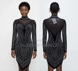 Luxury Black Rhinestone Mesh Bodycon Gown - Bae Mi Wears