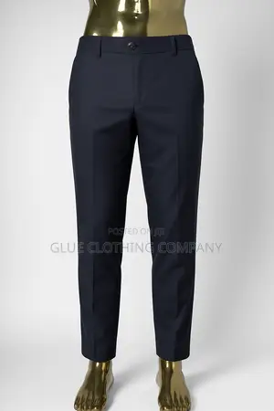 Navy Blue Wool Trousers - Men's Classic Fit