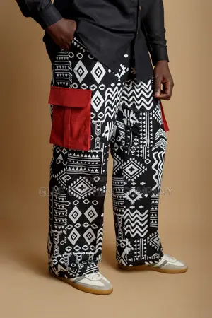 Black Igbalode Trousers - Ankara Fabric