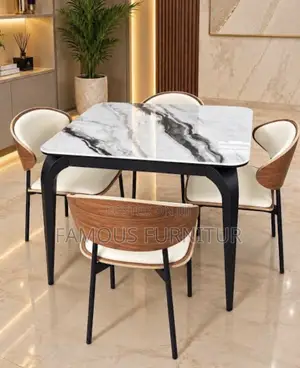 Luxury 4-Seater Marble-Top Dining Set