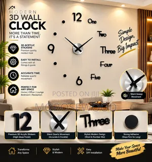 Large 3D Frameless Wall Clock Sticker DIY