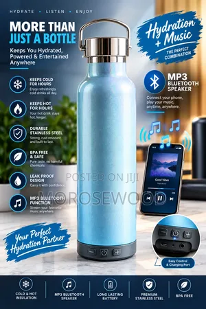 Stainless Steel Bluetooth Sport Water Bottle with RGB Light