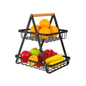 2-Tier Metal Fruit & Vegetable Rack with Wooden Handle