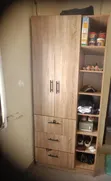 Clean Used Portable Wooden Wardrobe with 3 Drawers - 2
