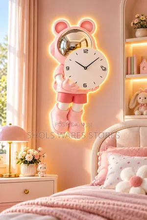 3D Astronaut Bear Wall Clock Mai Hasken LED (40x80cm)