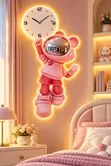 3D Astronaut Bear Wall Clock Mai Hasken LED (40x80cm) - 3