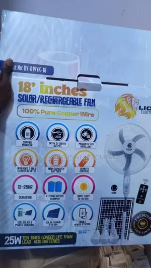 18" Lion Fan Mai Amfani da Rana Mai Caji tare da Panel, Bulbs & Remote